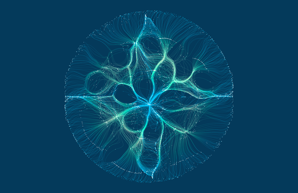 Image with flowy lines in blue and green