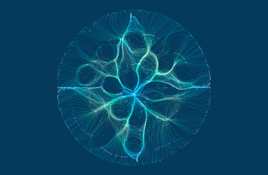 Image with flowy lines in blue and green